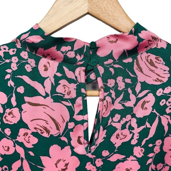 Esqualo Shimmer Rose Balloon Sleeve Keyhole Blouse Womens Size 12 NWT $98 - Picture 14 of 16